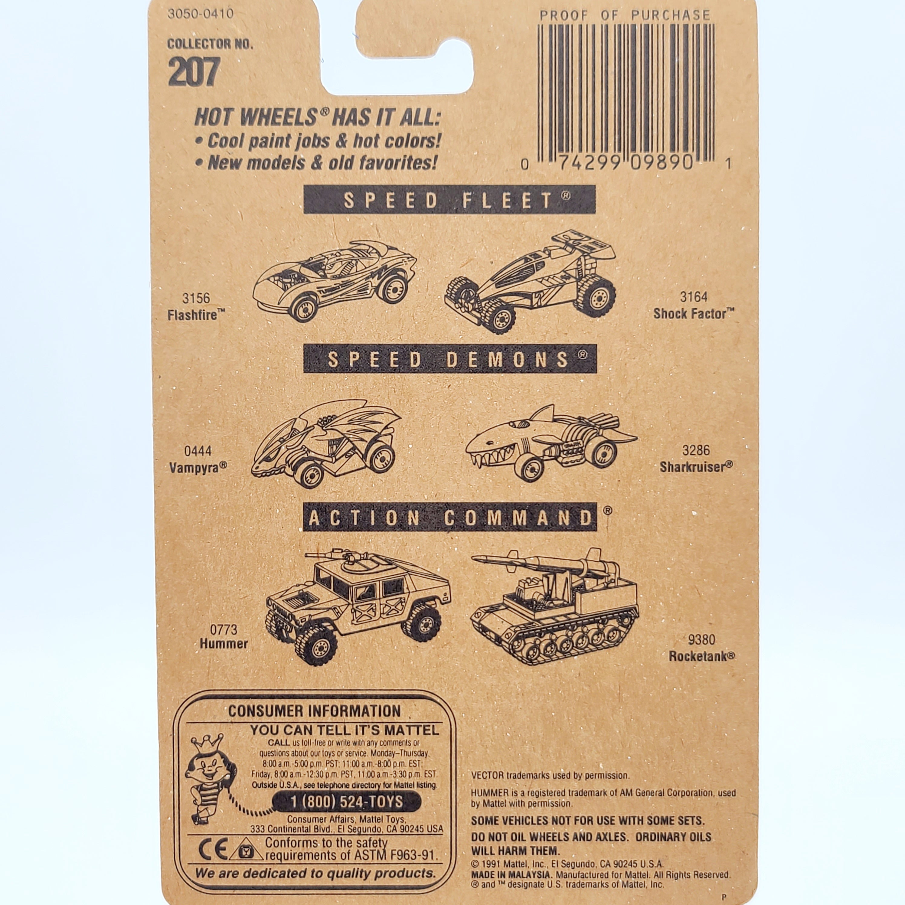 Hot Wheels Vector Avtech WX-3 #207, UH (1991 HW Basic - New Model)